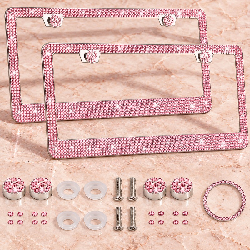 2pcs Bling Rhinestone License Plate Frame, Sparkling Crystal Car Tag
