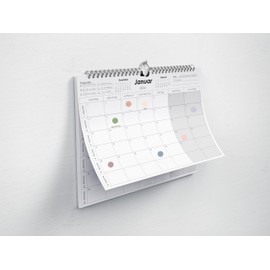 Huurdies® Wandkalender 2026 – A4+ - Monatskalender mit Feiertagen, To-do-Liste, Notizen & 48 Morandi Stickern – Spiralbindung & Aufhänger – 22 x 32 cm