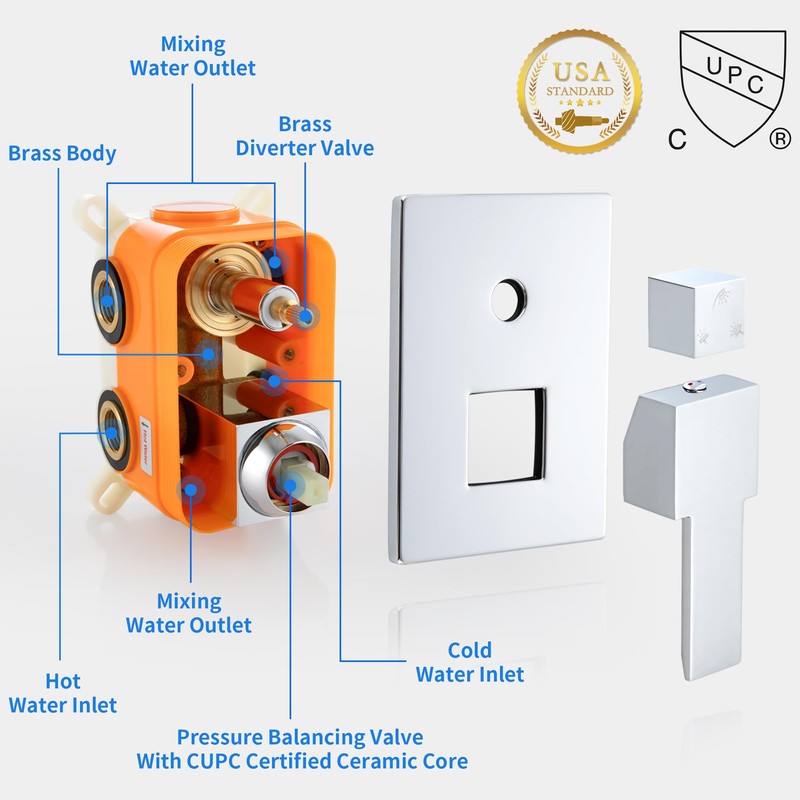 SKOWLL Shower Valve Kit Polished Chrome 3-Way Shower Mixing Valve