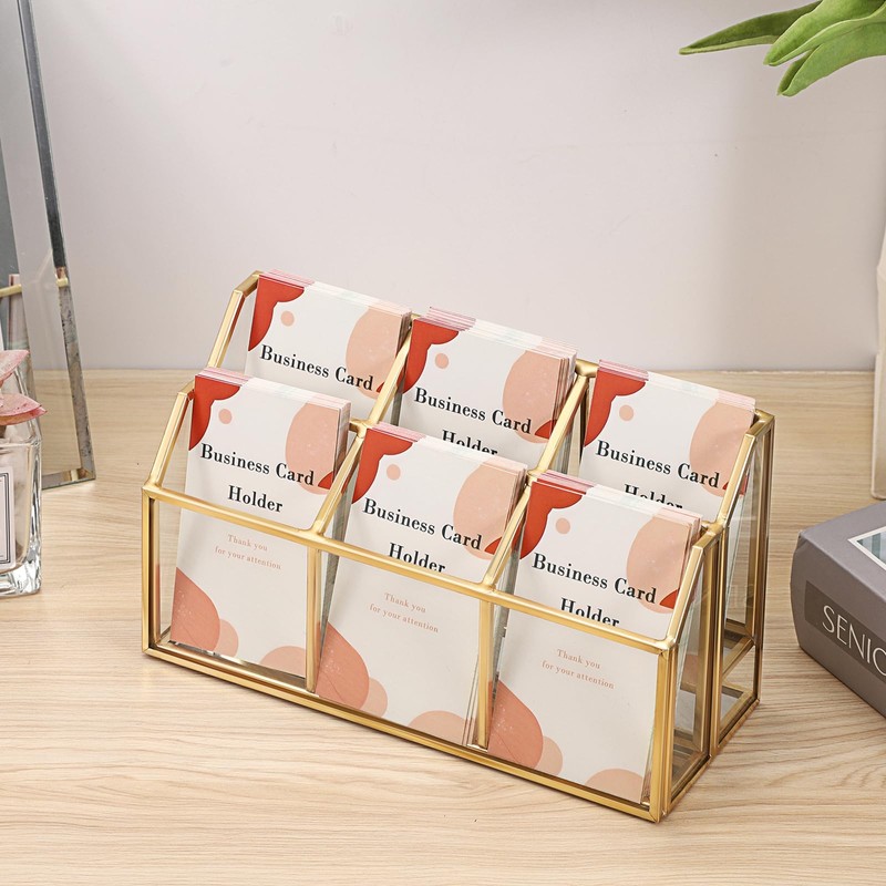 Hipiwe Business Card Display Stand Vertical Gold Name Card Holder