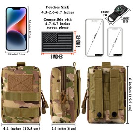 bvya 2 Pack Tactical Molle Pouch Multi-Purpose Compact Waist Pack Water-Resistant Small Utility EDC Pouch with Flag Patch for Molle Backpack, Mini Compass Included