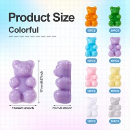 Cheriswelry 80Pcs Opaque Gummy Bear Cabochons Candy Color Cartoon Bear Flatback Crafts 8 Colors 17x11x7mm for Nail Art Hairband Scrapbooking Jewelry Decoration