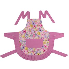Women's Cotton Floral Apron with Pockets, Adjustable Long Ties for Kitchen Cooking, Baking and Gardening (Peony Flower)