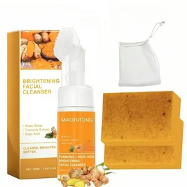 Turmeric Wash and Care two Piece Set TurmericCleansing Mousse TurmericSoap Facial Cleansing SkincareFacialCleansing CleanserFacial Wash Back To School gift soap Deep Cleanse Brightening Cleanser:_Mousse*1+Soap*2+Soap Bag*2 