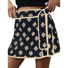 Majdan Womens Wrap Skort Casual Boho Mini Skirts Elastic Waist Relaxed Short Skirt with Belt (Black-XL)