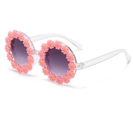 JINHUIBBA Women round Flower Sunglasses Flower Cute Glasses UV 400 Protection for Outdoor Beach, Pink, One Size
