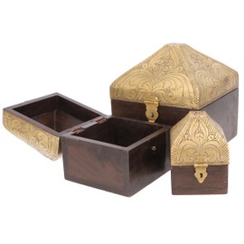 GURU SHOP Turret Treasure Chest, Wooden Box, Jewellery Box - Model 2, Brown, Size: Medium (19 x 15 x 15 cm), Tins, Boxes & Caskets