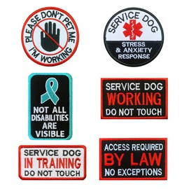 Bündel 6 Stück Abnehmbare Diensthunde-Patches, Service Dog Patch “Do Not Pet Working Training Anxiety Dog” Hunde Abzeichen Gestickt Klettverschluss Patches für Hundeweste, Geschirr, Rucksack