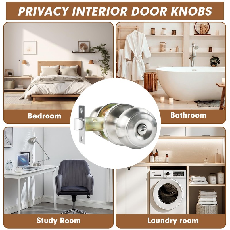 RAZCC Privacy Door Knobs, 3 Pack Satin Nickel Door Knobs