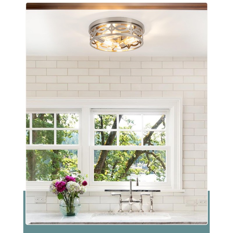 piano7797 Brushed Nickel Flush Mount Ceiling Light Fixtures,3-Light Modern Hallway