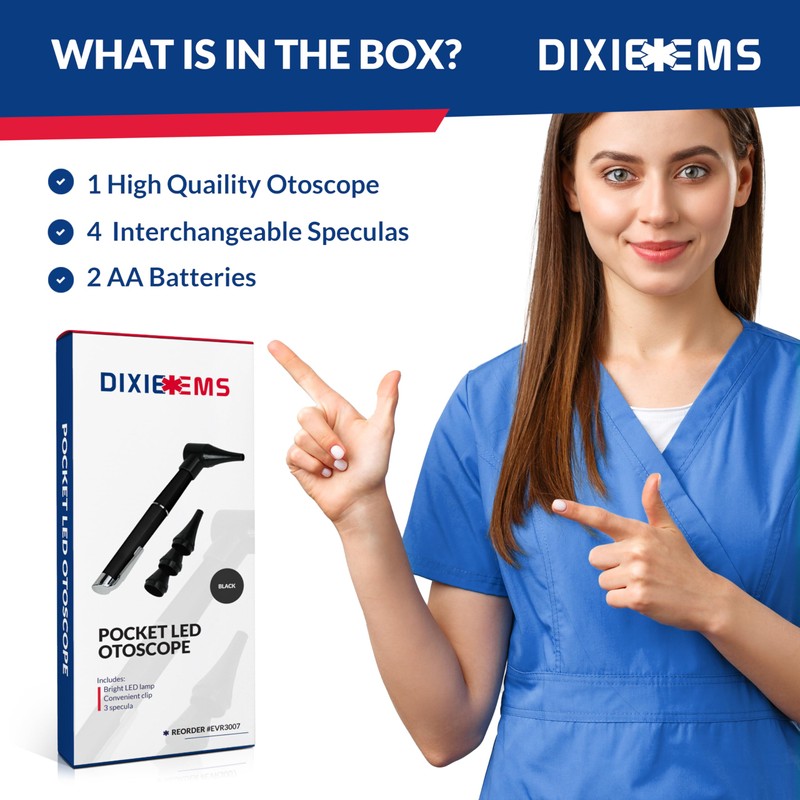 Dixie Ems Basic Medical Pocket Size Otoscope with LED Light,