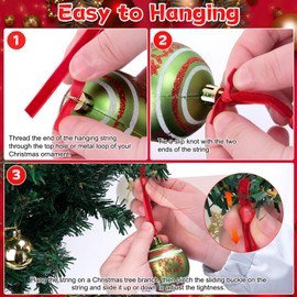 Hysagtek 120 Pcs Christmas Velvet Ornament Strings - Adjustable Ornament Hooks Non Slip Hangers Hooks for Christmas Tree Decorations(Red, Green, Brown, Khaki, Grey, Beige)