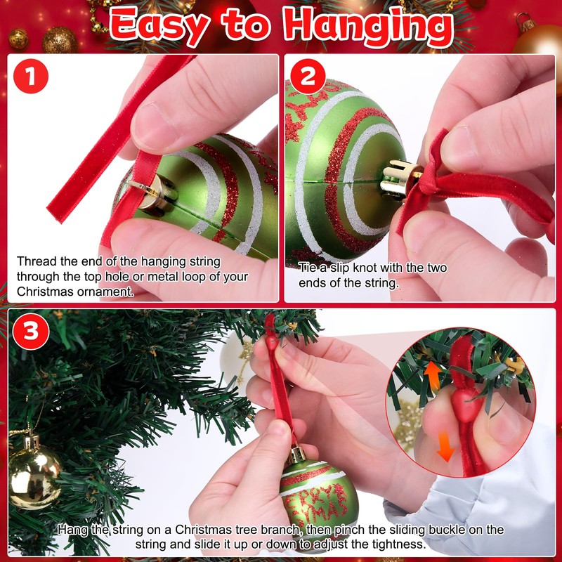 Hysagtek 120 Pcs Christmas Velvet Ornament Strings - Adjustable Ornament