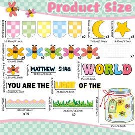 Christian Religious Bulletin Board Let Your Light Shine Bible Verse Bulletin Board Decorations Mason Jar Cutouts Firefly Name Tags for Sunday School Church Back to School Chalkboard Door Supplies