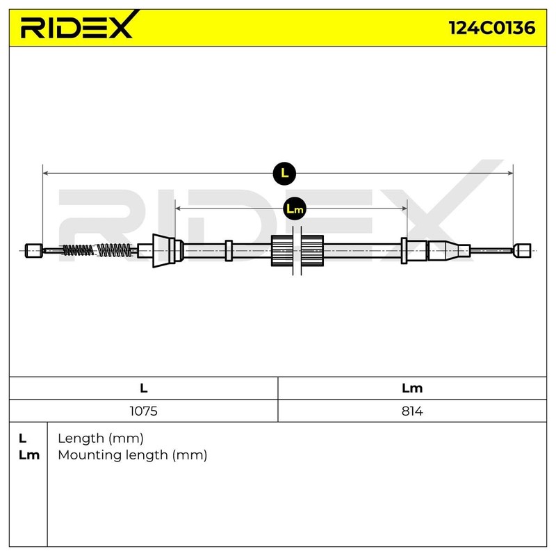 RIDEX 124C0136 Handbrake Cable Rear, Left, Right 1075/814 mm