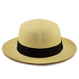 Tumia LAC - Colonial Foldable Real Panama Hat Rollable Foldable Natural Fiber Hand Woven, Natural with black ribbon, 56
