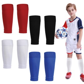 Football Socks Soccer Shin Guards Sleeves, 4 Pairs Soccer Shin Guards Sleeves, Cut Football Socks Elastic Team Soccers Leg Sock Sleevesfor Men and Women Football Running Training Beginner (One Size)