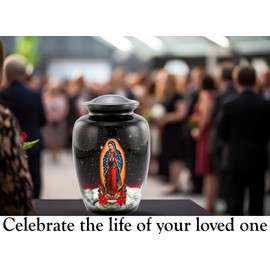 Our Lady of Guadalupe Urn, Religious Cremation Urn for Ashes, Spiritual Urn, Nuestra Señora de Guadalupe, Handcrafted Virgin of Guadalupe Memorial Urn with Velvet Bag (Large)