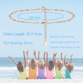 Cangall Silver Anklets for Women, 925 Sterling Silver Ankle Bracelet, Adjustable Beach Barefoot Foot Chain, Summer Holiday Rose Gold Ankle Chain, Women's Silver Simple Ankle Jewellery for Girls