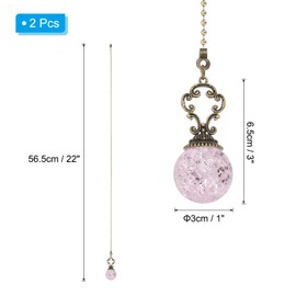 PATIKIL 22" Ceiling Fan Pull Chain, 2 Pcs Crystal Pull Chain Fan Connector Vintage Ceiling Fan Ornament Fan Chains Extender for Ceiling Light Lamp Fans, Pink (Ball)