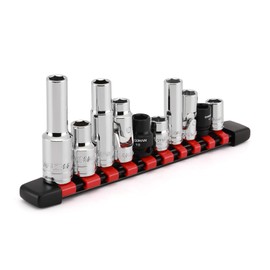 CASOMAN 10-Piece Impact Socket & Flex Socket Set - 10mm, 1/4" & 3/8" & 1/2" Drive, 6-Point, Magnetic Impact Sockets, with Storage Rail