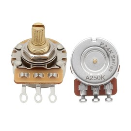 FLEOR Short Brass Shaft Control Pots A250K Audio Taper Potentiometer 24 Spline Split Shaft D3/8" für E-Gitarren Control Volume Tone, 2er Pack