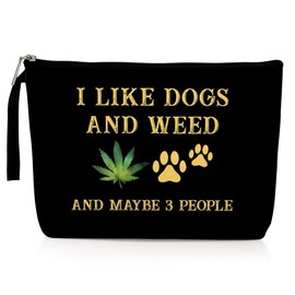 Funny Weed Gift Humor Makeup Bag Dog Lovers Gifts for Women Sister Wife Friends Green Leaf Cosmetic Bags Dog Mom Gifts Zipper Pouch Weed Stuff Travel Toiletry Bag