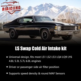 RiAiCiING 4'' LS Swap Cold Air Intake Kit, Universal Fit, Compatible with LS1 LS2 LSX LQ4 LQ9 Restomod A-Body G-Body Camaro Chevelle GTO Monte Carlo Caprice(Silver Tube)