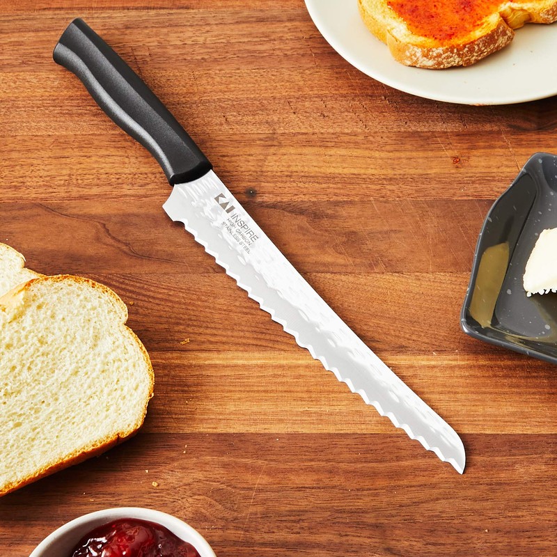 Kai Inspire Bread Knife, 9 Inch blade with Hammered Finish,