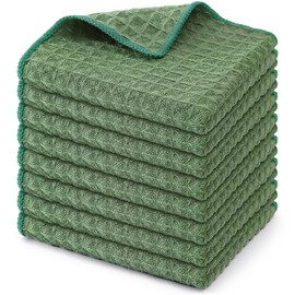 Homaxy Microfiber Waffle Weave Kitchen Dish Cloths, 12 x 12 Inch Ultra Absorbent and Solid Color Dish Towels for Kitchen Fast Drying Dishcloth for Washing Dishes, 8 Pack, Grass Green