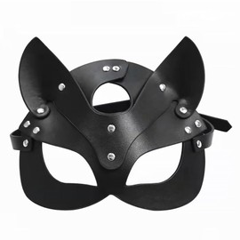 Cat Half Face Mask Made of Leather for Women, Masquerade Party Fox Mask for Punk Rock Festivals, Dance Parties (Fox)
