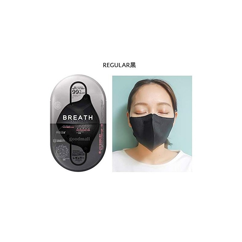 QUINTET ADULT Breath Mask, Regular, Black, Pack of 2