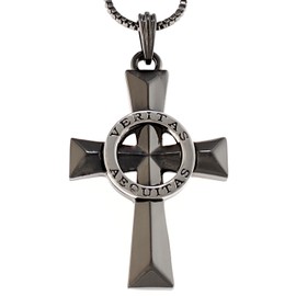 GWOOD Veritas Aequitas Metal Pendant with 24 Inch Necklace (Gun Metal/Silver/Box Chain)