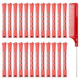 60PCS Hair Perm Rods Set, Plastic Curler Perm Rods with Steel Pintail Comb, DIY Hair Curler Styling Tools for Hairdressing Hair (0.9cm, Blue, 0.9CM) (Red)