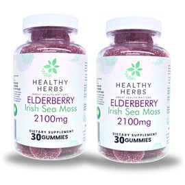 Healthy Herbs Organic Sea Moss Gummies - Concentrated 2100mg Irish Sea Moss + Elderberry Essentials Blend - Advanced Once-Daily Formulation Made with Apple-Extracted Gummy (2-Pack)