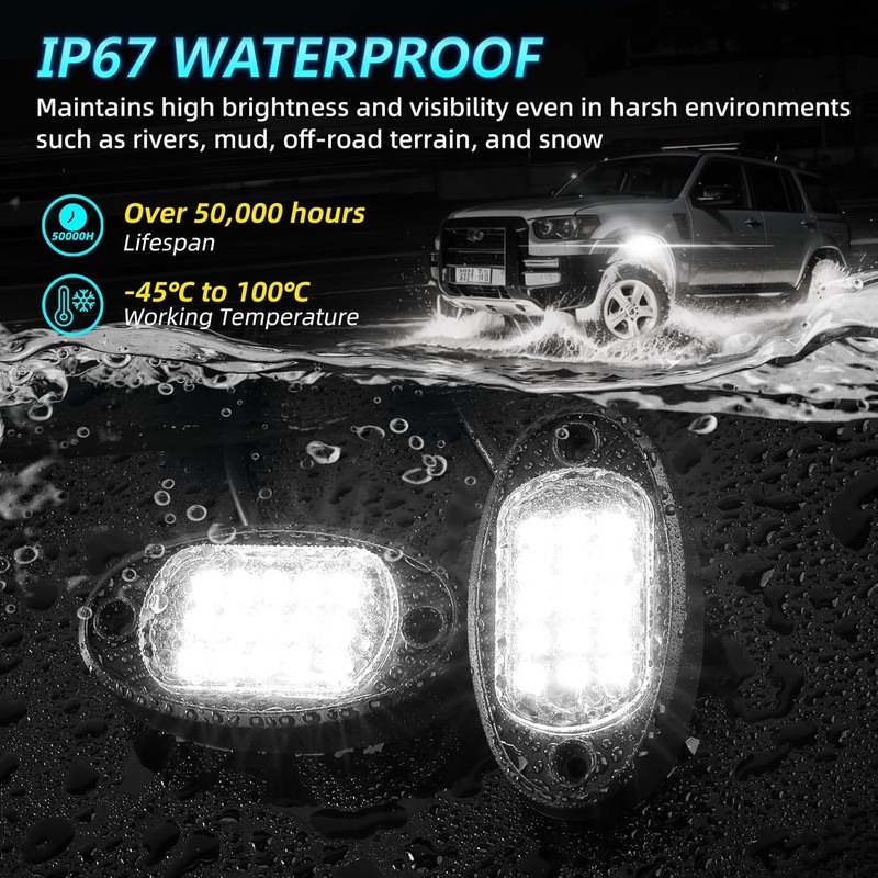 4Pods All Pure White LED Rock Lights Full Kit Plug