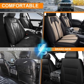 TTX LIGHTING Seat Covers for Ford F150 2009-2025 2026 and F250 F350 F450 2017-2025 2026: 2 Front Seat Pick-up Trucks Seat Covers Waterproof Leather Seat Protector (Black&Beige)