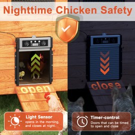 Automatic Chicken Coop Door Solar Powered,4 Modes Auto Chicken Door Solar,LCD Display Chicken Door with Timer & Light Sensor,Anti-Pinch & Weather Proof Coop Door with Remote Control (Silver)