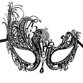 J.CARP Masquerade Mask for Women, Metal Masks with Sparkling Rhinestones, Venetian Party Mask, Carnival Decorations Black Style 1