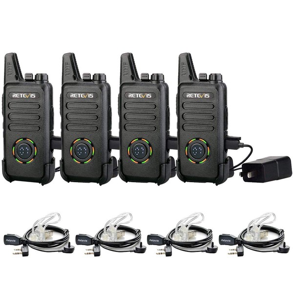 Retevis RT22S 2 Way Radios Rechargeable Walkie Talkies Long Range 22 Channel Display Lock with Earpiece Emergency Alarm Signal Prompt VOX(4 Pack)