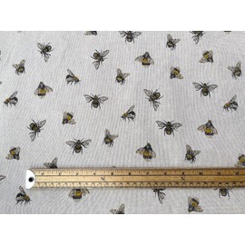 Bees Cotton Fabric by The Metre Bee Yellow Sewing Material by Yards Grey Textile by metres Insects Bugs Pattern Canvas for Upholstery Pillows Arts Crafts
