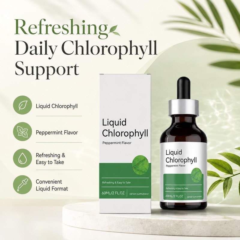Liquid Chlorophyll Drops, Peppermint Flavor Chlorophyll Liquid Supplement with Chlorophyllin,