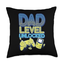 Dad Level Unlocked Funny Gamer New Dad Video Gaming Men Throw Pillow