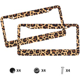 Leopard Print License Plate Frames Cheetah Print car Accessories Leopard License Plate Covers Cheetah License Plate Holders tag Frame for Women 12.3 X 6.3 Inch