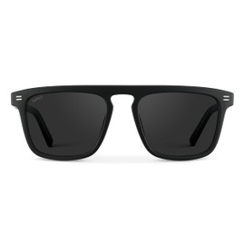 WearMe Pro Bold Geometric Flat Top Key Hole Design Polarized Acetate Sunglasses Frame for Men (Matte Black Frame/Black Lens)