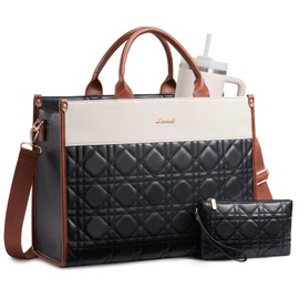 LOVEVOOK Laptop Tote Bag for Women with Large Cup Holder, 17.3 Inch PU Leather Work Bag Teacher Tote Bag, Waterproof Bag for School with Zipper, Computer Messenger Bags Business Office