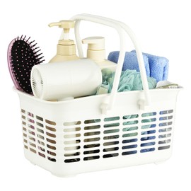 ALINK Plastic Shower Caddy Basket with Handle, Portable Organizer Storage Basket for College Dorm, Bathroom, Kitchen - White