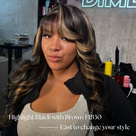 ANMETAN Honey Blonde Highlight Bundles Human Hair Body Wave 22/24/26 Inch, 10A Thick F1B/30 Highlight Black with Brown Colored Wavy 3 Bundles 100% Unprocessed Brazilian Remy Hair Quick Weave