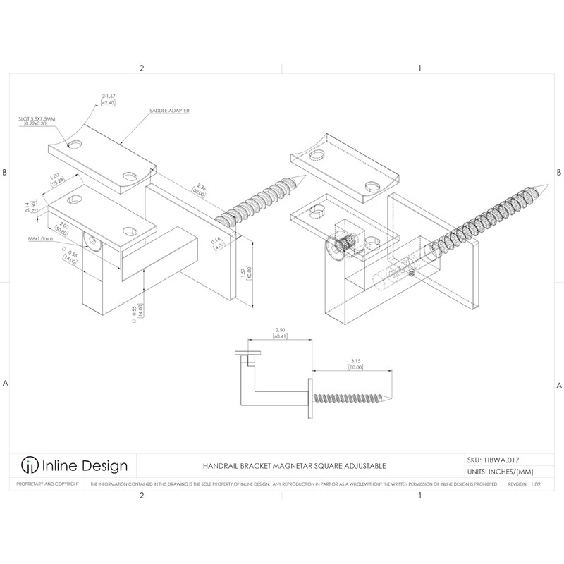 Inline Design - Stainless Steel Handrail Bracket Square for Flat/Curved