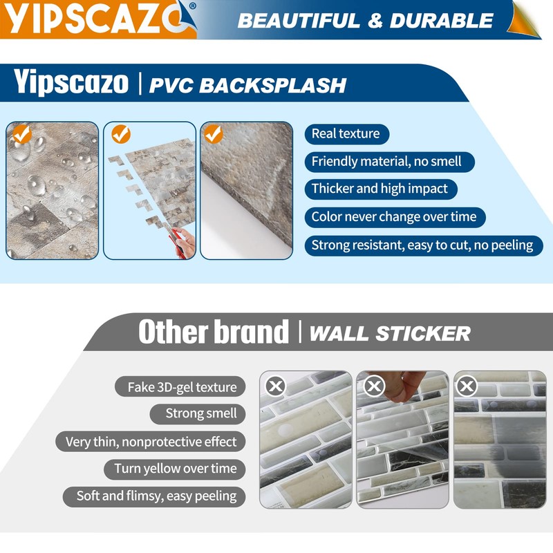 Yipscazo 1 Sheet Peel and Stick Stone Metal Tile Backsplash,